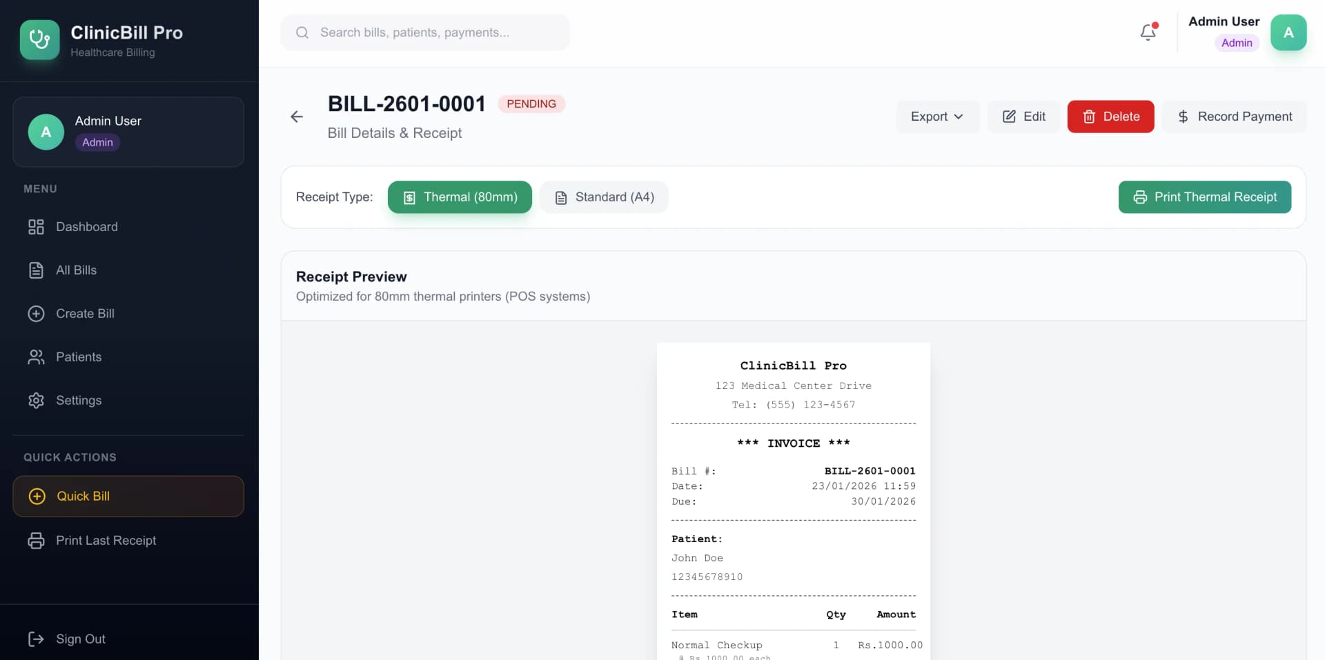 Bill Receipt Preview